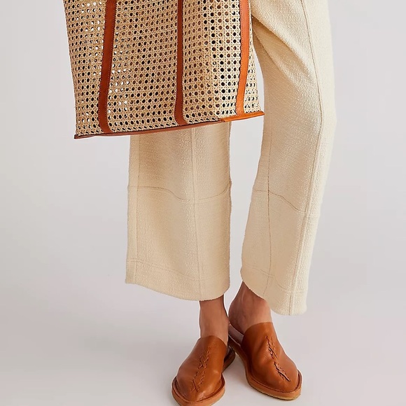 Free People Nova 6 Tan Soft Leather Slip-On Braided Backless Mules Clogs New - Picture 2 of 8